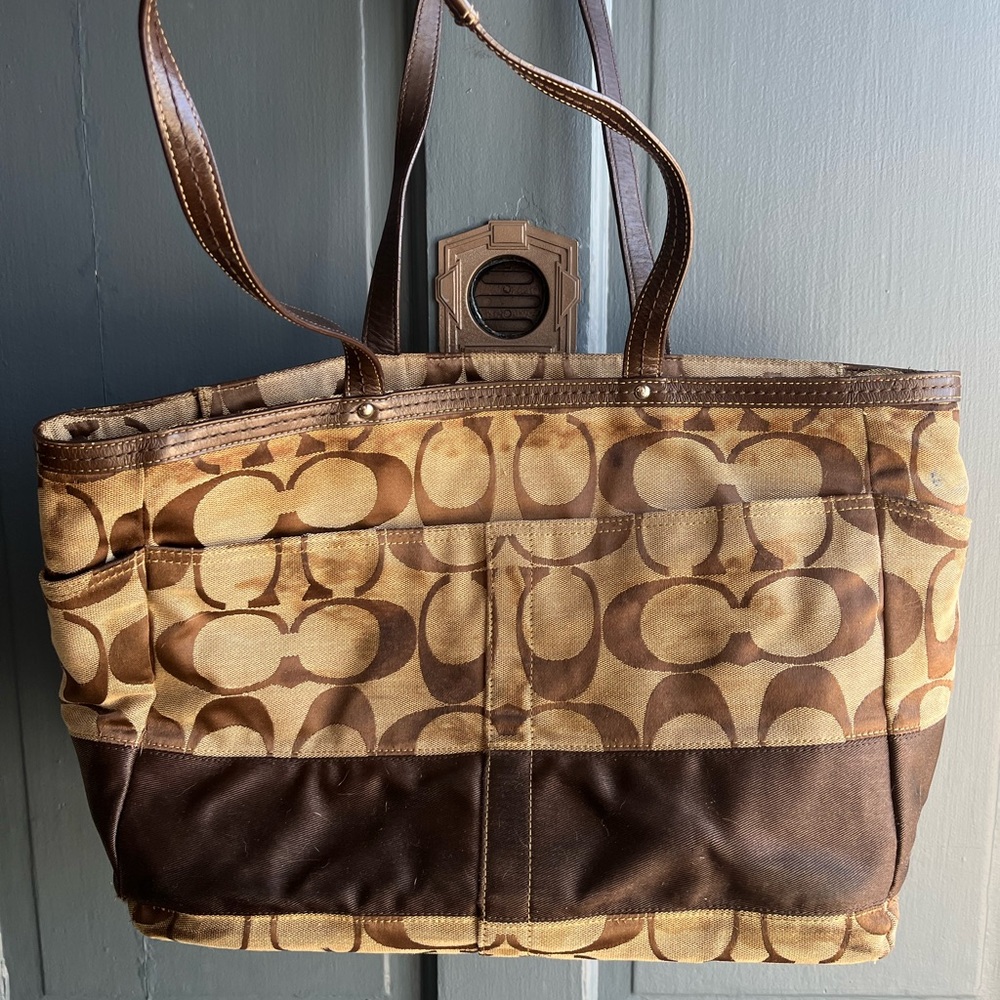 Coach Signature Stripe Canvas Tote Diaper Bag - Picture 10 of 10